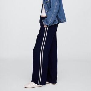 GAP Factory Mid Rise Linen Blend Wide Leg Pants in Navy Uniform Stripe |XL| GUC